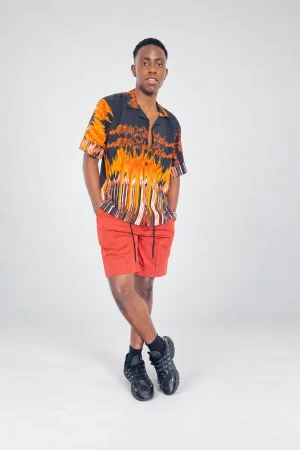 Orange and Black Casual Shirt and Shorts Set