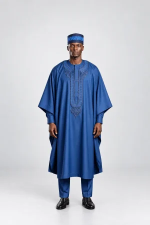 Royal Blue Embroidered Agbada Set
