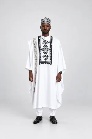 White and Black Heritage Agbada Set