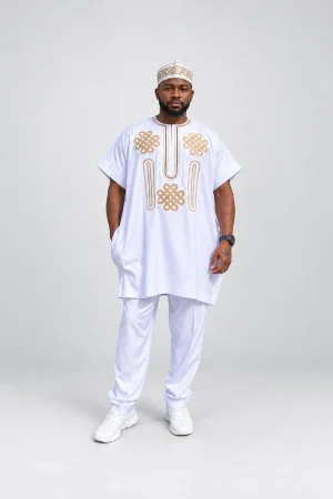 White and Gold Knot Embroidered Native Set