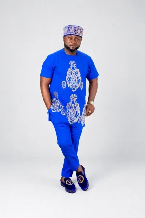 Royal Blue Gold Embroidered Native Set