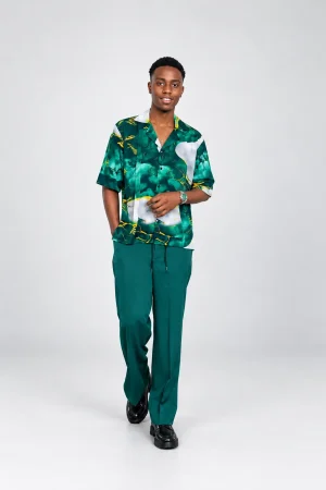 Emerald Abstract Print Shirt and Trouser Set