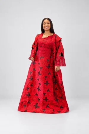 Red Floral Lace Maxi Dress
