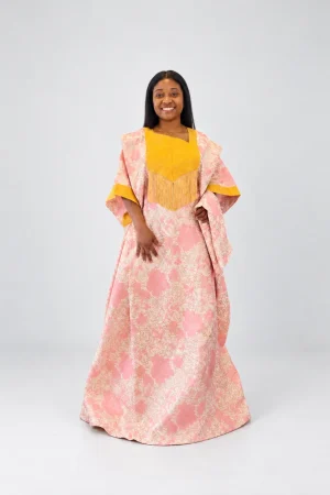 Blush Pink and Gold Fringed Kaftan Dress